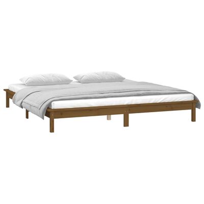 vidaXL LED Bed Frame without Mattress Honey Brown 200x200 cm Solid Wood