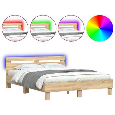 vidaXL Bed Frame with LED without Mattress Sonoma Oak 140x200 cm