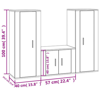 vidaXL 3 Piece TV Cabinet Set White Engineered Wood