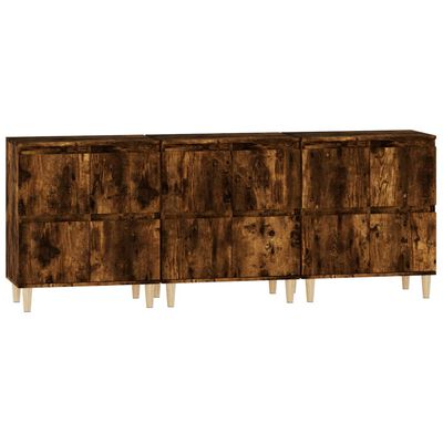 vidaXL Sideboards 3 pcs Smoked Oak 60x35x70 cm Engineered Wood