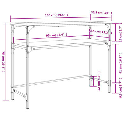 vidaXL Console Table Sonoma Oak 100x35.5x75 cm Engineered Wood