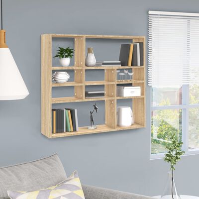 vidaXL Wall Shelf Sonoma Oak 90x16x78 cm Engineered Wood