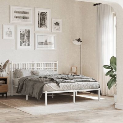 vidaXL Metal Bed Frame without Mattress with Headboard White 120x190 cm Small Double