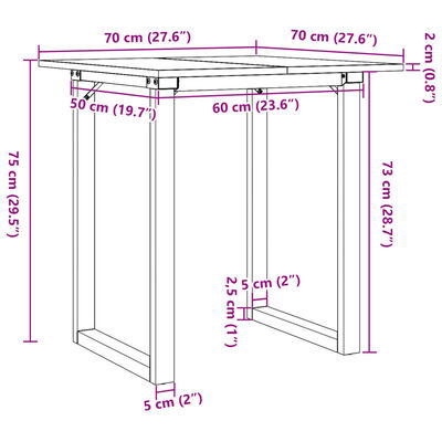 vidaXL Dining Table O-Frame 70x70x75 cm Solid Wood Pine and Cast Iron