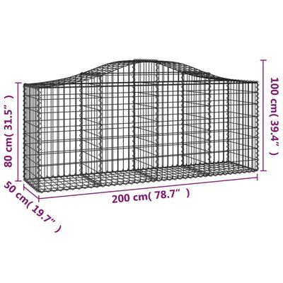 vidaXL Arched Gabion Baskets 25 pcs 200x50x80/100 cm Galvanised Iron