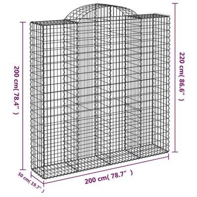 vidaXL Arched Gabion Baskets 5 pcs 200x50x200/220 cm Galvanised Iron