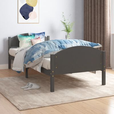 vidaXL Bed Frame without Mattress Dark Grey Solid Pine Wood 90x200 cm