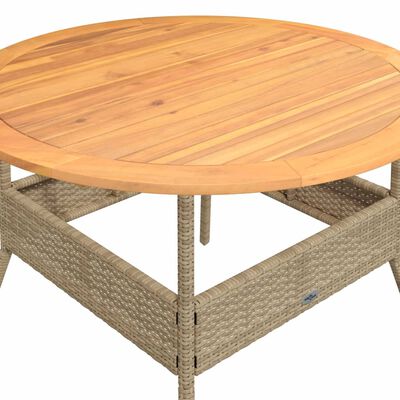 vidaXL Garden Table with Acacia Wood Top Beige Ø110x71 cm Poly Rattan