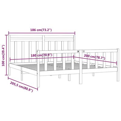 vidaXL Bed Frame without Mattress Solid Wood Pine 180x200 cm Super King