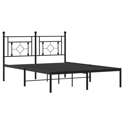 vidaXL Metal Bed Frame without Mattress with Headboard Black 135x190 cm Double