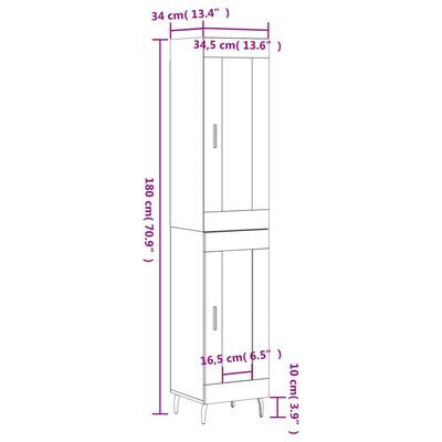 vidaXL Highboard Brown Oak 34.5x34x180 cm Engineered Wood