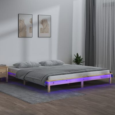 vidaXL LED Bed Frame without Mattress 120x190 cm Small Double Solid Wood