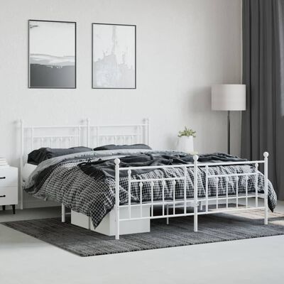 vidaXL Metal Bed Frame without Mattress with Footboard White 160x200 cm