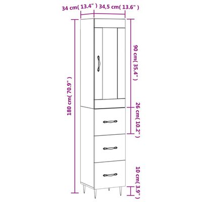 vidaXL Highboard Concrete Grey 34.5x34x180 cm Engineered Wood