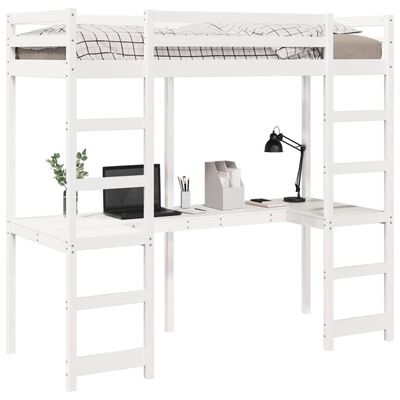 vidaXL Loft Bed Frame without Mattress White 75x190 cm Small Single Solid Wood Pine