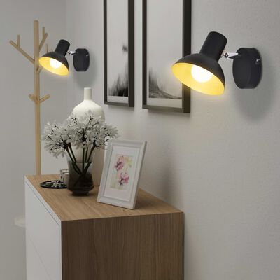 vidaXL Wall Lamps 2 pcs for 2 Bulbs E27 Black and Gold