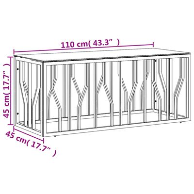 vidaXL Coffee Table 110x45x45 cm Stainless Steel and Glass