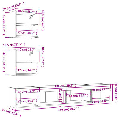 vidaXL 5 Piece TV Wall Units with LED Smoked Oak Engineered Wood