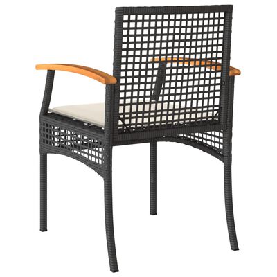 vidaXL 3 Piece Bistro Set with Cushions Black Poly Rattan Acacia Wood