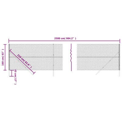 vidaXL Chain Link Fence Anthracite 1.6x25 m