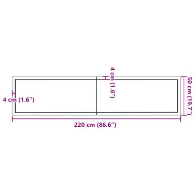 vidaXL Table Top 220x50x(2-4) cm Untreated Solid Wood Oak