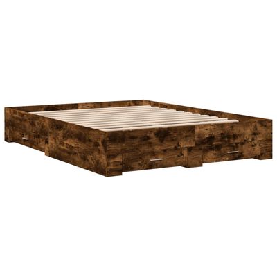 vidaXL Bed Frame with Drawers without Mattress Smoked Oak 150x200 cm King Size