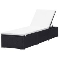 vidaXL Sun Lounger with Cream White Cushion Poly Rattan Black