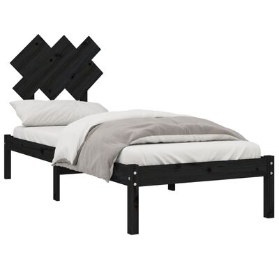 vidaXL Bed Frame without Mattress Black 75x190 cm Small Single Solid Wood