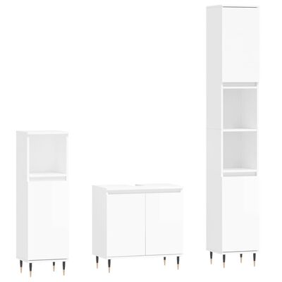 vidaXL 3 Piece Bathroom Furniture Set High Gloss White Engineered Wood