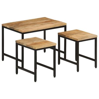 vidaXL Nesting Coffee Tables 3 pcs Solid Rough Mango Wood and Iron