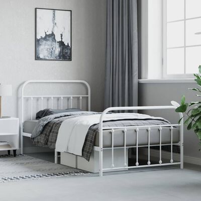 vidaXL Metal Bed Frame without Mattress with Footboard White 100x200 cm