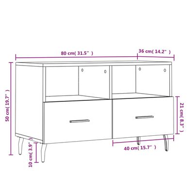 vidaXL TV Cabinet White 80x36x50 cm Engineered Wood