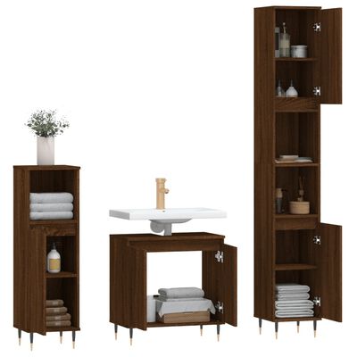 vidaXL 3 Piece Bathroom Furniture Set Brown Oak Engineered Wood