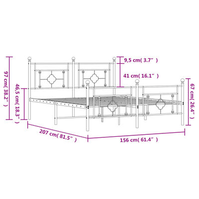 vidaXL Metal Bed Frame without Mattress with Footboard White 150x200 cm King Size