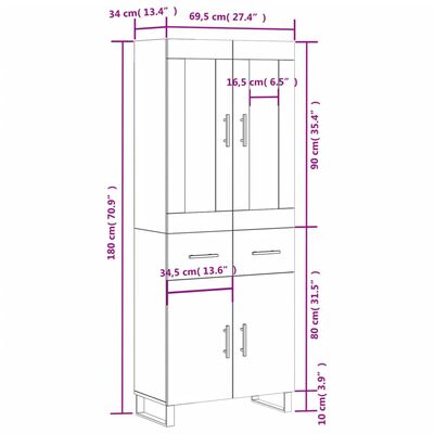 vidaXL Highboard Black 69.5x34x180 cm Engineered Wood