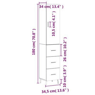 vidaXL Highboard Concrete Grey 34.5x34x180 cm Engineered Wood