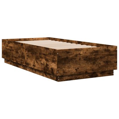 vidaXL Bed Frame with LED without Mattress Smoked Oak 90x190 cm Single