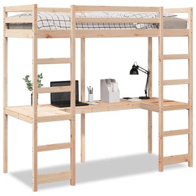 vidaXL Loft Bed Frame without Mattress 75x190 cm Small Single Solid Wood Pine