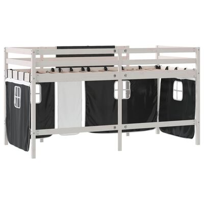 vidaXL Kids' Loft Bed with Curtains without Mattress White&Black 80x200 cm