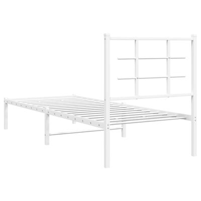 vidaXL Metal Bed Frame without Mattress with Headboard White 75x190 cm Small Single