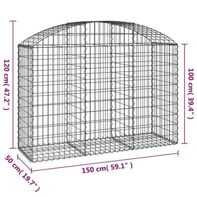 vidaXL Arched Gabion Basket 150x50x100/120 cm Galvanised Iron