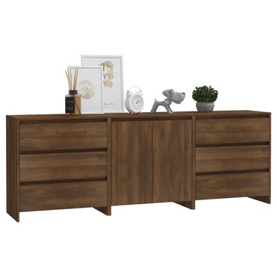 vidaXL 3 Piece Sideboard Brown Oak Engineered Wood