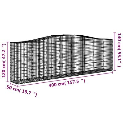 vidaXL Arched Gabion Baskets 2 pcs 400x50x120/140 cm Galvanised Iron