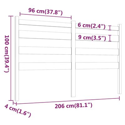 vidaXL Bed Headboard White 206x4x100 cm Solid Wood Pine