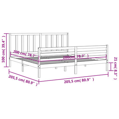 vidaXL Bed Frame without Mattress Grey 200x200 cm Solid Wood Pine