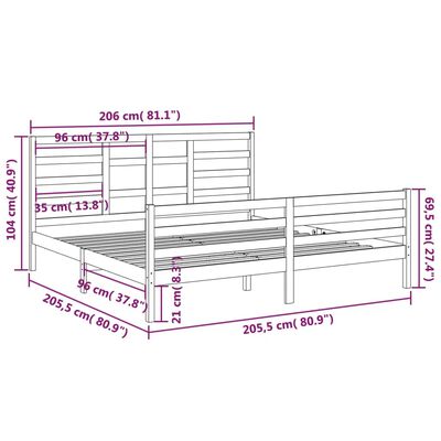 vidaXL Bed Frame without Mattress Solid Wood 200x200 cm