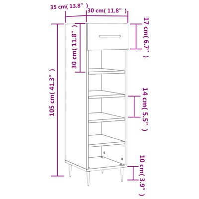 vidaXL Shoe Cabinet High Gloss White 30x35x105 cm Engineered Wood