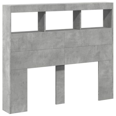 vidaXL Headboard Cabinet with LED Concrete Grey 120x17x102 cm