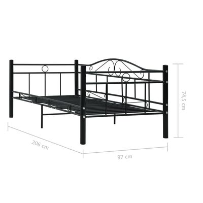 vidaXL Daybed Frame without Mattress Black Metal 90x200 cm