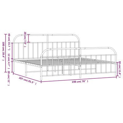 vidaXL Metal Bed Frame without Mattress with Footboard White 193x203 cm